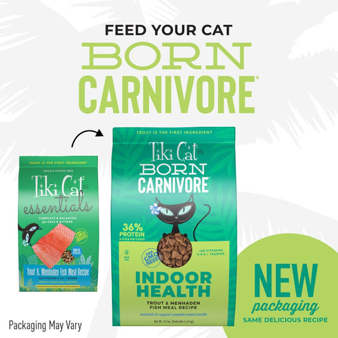 Tiki Cat Born Carnivore Indoor Health Trout & Menhaden Fish Dry Cat Food 3lb Poudre Pet & Feed Supply 2